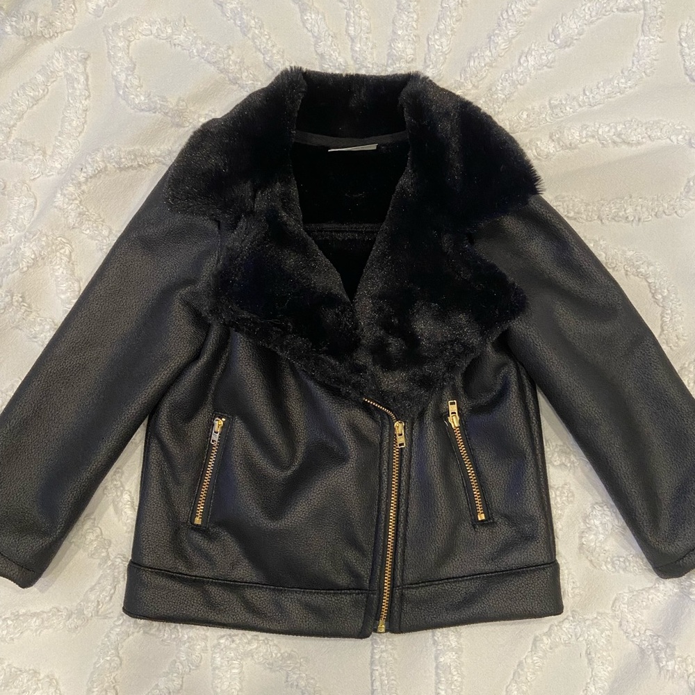 Target black pleather faux fur collar toddler jacket NEVER WORN